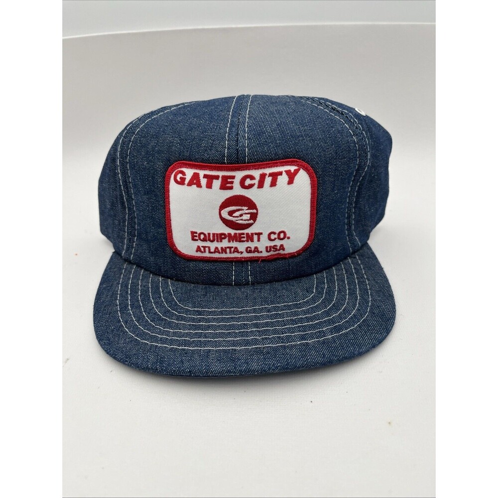 Vtg Farm Denim Hat Gate City Equipment Atl Ga Denim Hat Made Cardinal USA One Sz